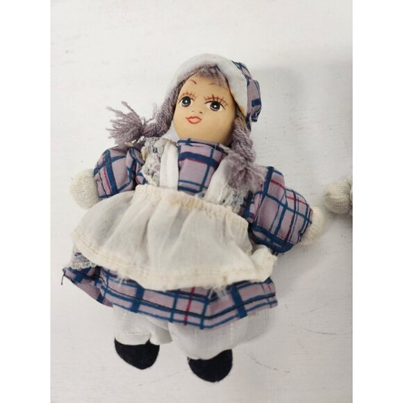 VTG Dutch Boy and Girl Children Miniature Dolls Old World Plaid Clothes Ceramic - Picture 2 of 7